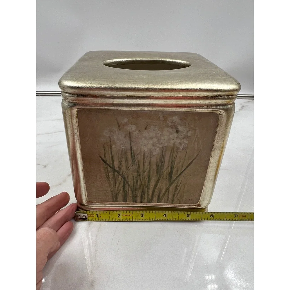 Croscill Home Orchids & Narcissus Gold Bathroom Set Tissue Box Toothbrush Holder